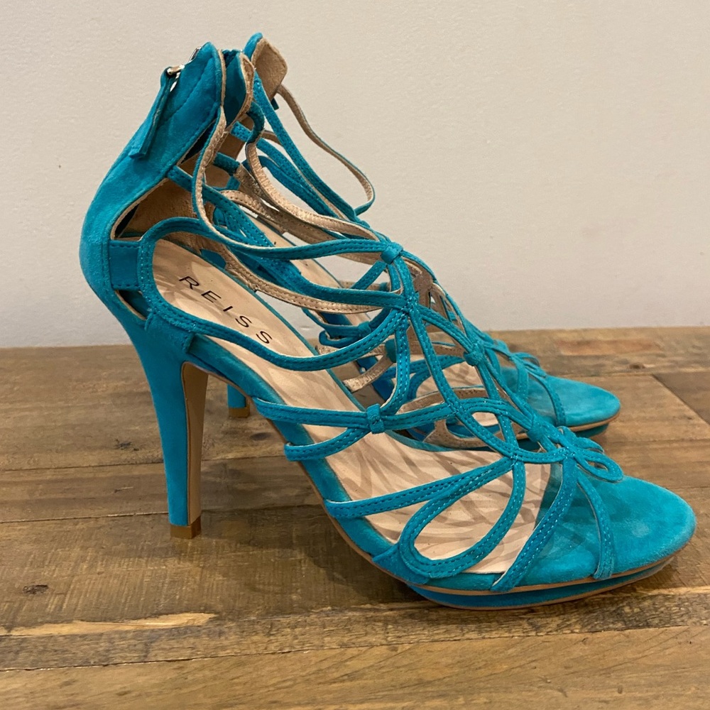 Reiss sandal, beautiful detailing, turquoise, 8.5, never worn